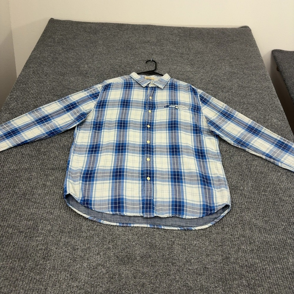 Lucky Brand Shirt Mens L Blue Cotton Plaid Classic Fit Long Sleeve Casual Style